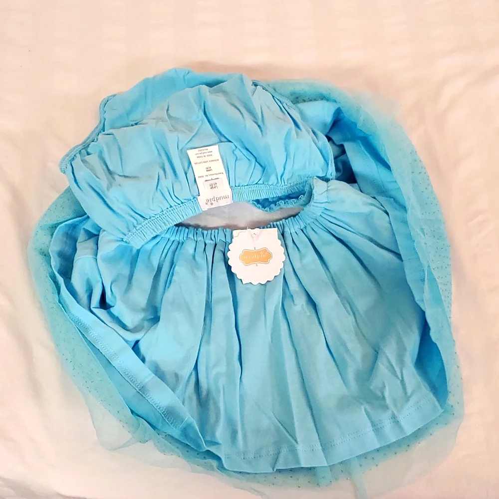 Size:4/5Toddler Mud Pie Blue Layered Gold Glittered Mesh Skirt & Bloomer Set - Picture 4 of 4